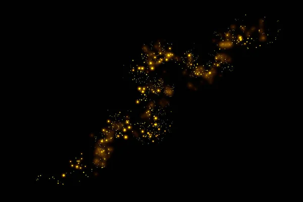 Gold Glitter Σωματίδια Φωτίζει Μονοπάτι Και Bokeh Μαύρο Φόντο Αφηρημένη — Φωτογραφία Αρχείου