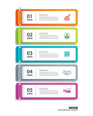 5 veri şablonu ile yatay kağıt dizindeki Infographics sekmesi. Vektör illüstrasyon soyut defter arka plan. İş akışı düzen, iş adım, banner, web tasarım için kullanılabilir.
