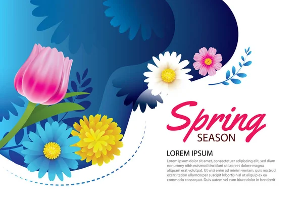 Hola Tarjeta Felicitación Primavera Invitación Con Flores Florecientes Plantilla Fondo — Archivo Imágenes Vectoriales