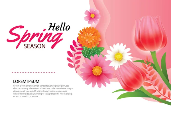 Hola Tarjeta Felicitación Primavera Invitación Con Flores Florecientes Plantilla Fondo — Archivo Imágenes Vectoriales