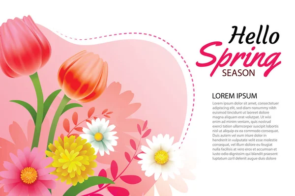 Hola Tarjeta Felicitación Primavera Invitación Con Flores Florecientes Plantilla Fondo — Archivo Imágenes Vectoriales