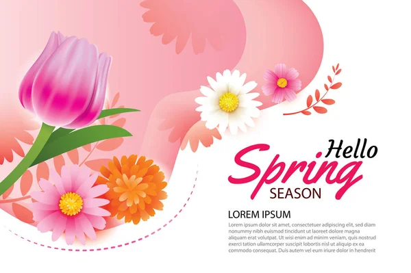 Hola Tarjeta Felicitación Primavera Invitación Con Flores Florecientes Plantilla Fondo — Archivo Imágenes Vectoriales