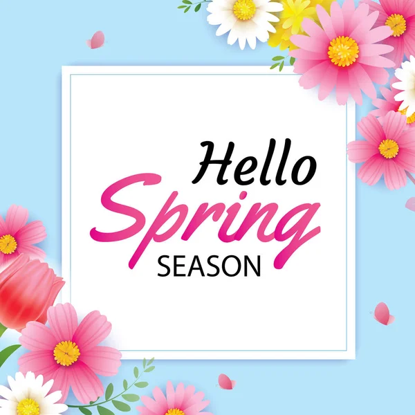 Dobrý den, jarní pozdrav card a pozvání s kvetoucí květiny — Stockový vektor