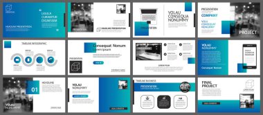 Sunum ve slayt düzeni şablonu. Tasarım mavi ve yeşil gr