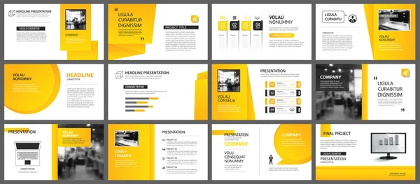 Plantilla de presentación y presentación. Diseño amarillo y naranja — Vector de stock