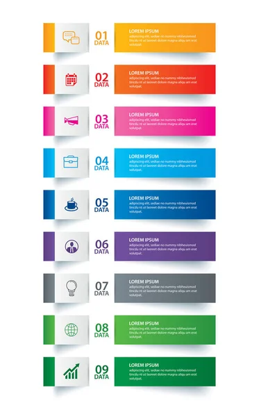 Infographics tab paper index with 9 data template. — Stock Vector
