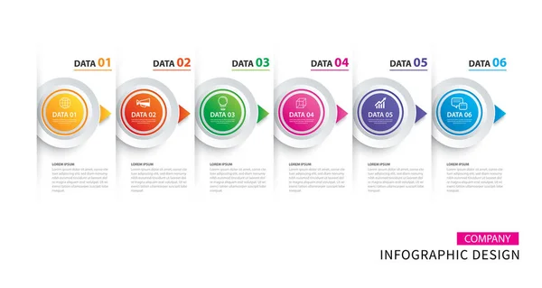 Infografías línea de tiempo círculo papel con 6 plantilla de datos . — Archivo Imágenes Vectoriales