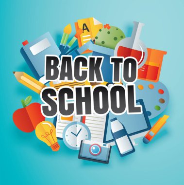 Kağıt sanatında eğitim öğeleri ve metin ile okul afişgeri