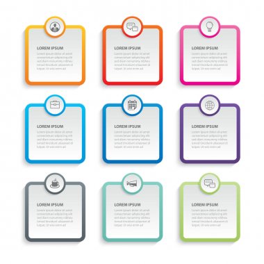 9 veri şablonu ile Infographics dikdörtgen kağıt dizini. 