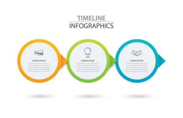 Papel círculo de línea de tiempo de infografías con 3 plantillas de datos . — Archivo Imágenes Vectoriales