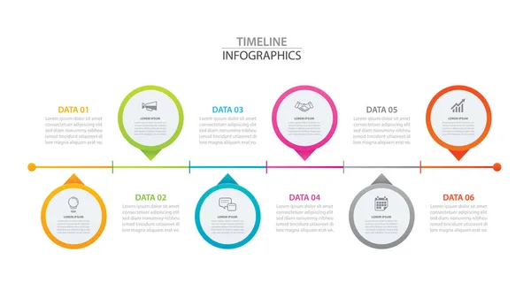 Infographic tijdlijn cirkel papier met 6 data template — Stockvector