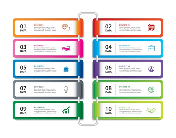 Índice de papel de ficha de infografías con 10 plantillas de datos . — Vector de stock