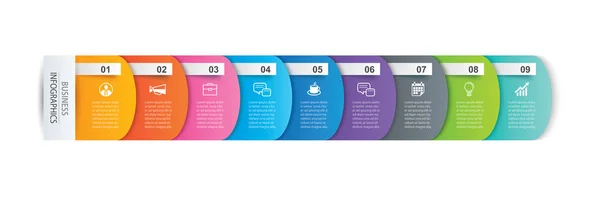 Infografik Registerkarte Papierindex mit 9 Datenvorlagen. — Stockvektor