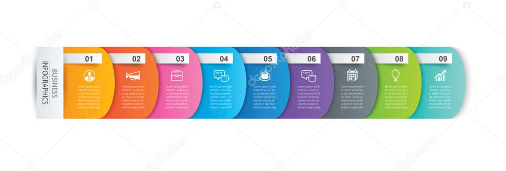 Infographics tab paper index with 9 data template. 