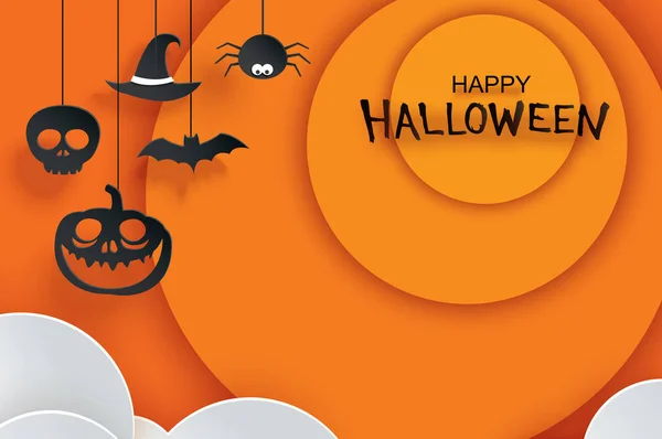 Papier Halloween suspendu en fond orange. Utilisez pour invitation — Image vectorielle