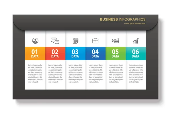 Ficha de infografías en el índice de papel con 6 plantillas de datos . — Archivo Imágenes Vectoriales