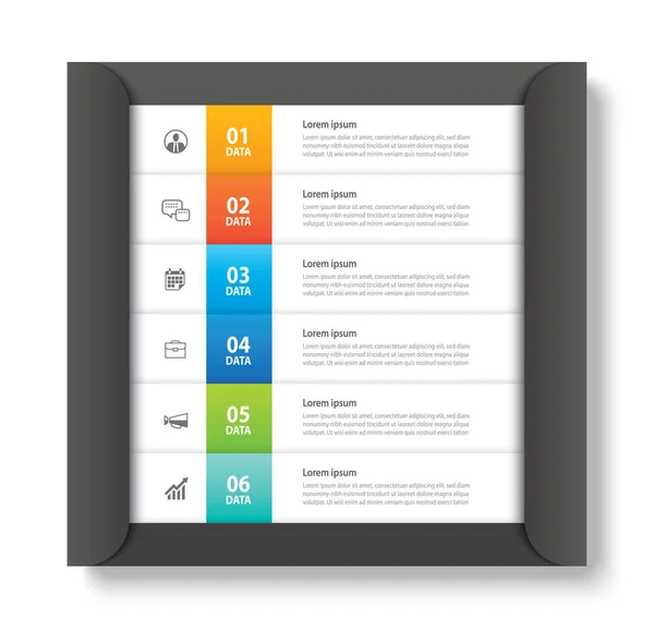 Infographics tab in paper index with 6 data template. — Stock Vector