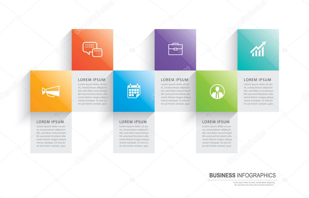 Infographics rectangle paper index with 6 data template. 