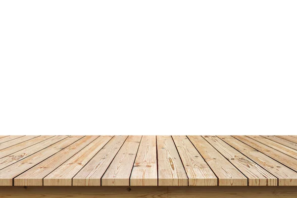 Prázdný Dřevěný Stůl Top Izolované Bílém Pozadí Používané Pro Zobrazení — Stock fotografie
