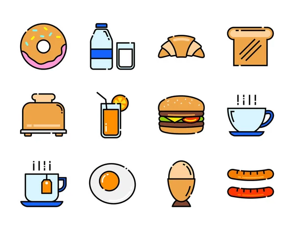 Set Breakfast Icon Color Thin Line — Stock Vector