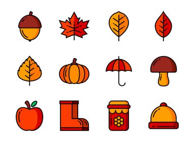 Sonbahar simgesi renk ve ince çizgi. Web sitesi, dergi, uygulama ve tasarım sembolleri.