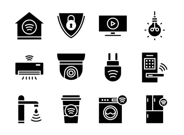 Inicio Smart Devices Icon Set Black Solid Style Símbolos Para — Vector de stock