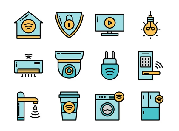 Inicio Smart Devices Icon Set Color Line Style Símbolos Para — Vector de stock