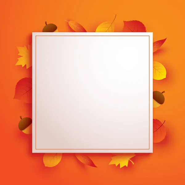 Hojas Otoño Estilo Arte Papel Con Marco Blanco Sobre Fondo — Vector de stock