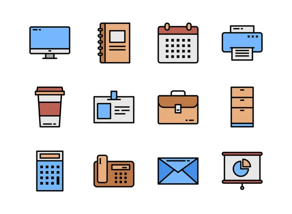 Office Ikone Setzt Farblinien Stil Symbole Für Website Magazin App — Stockvektor