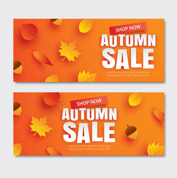 Venta Otoño Con Hojas Estilo Arte Papel Sobre Fondo Naranja — Vector de stock