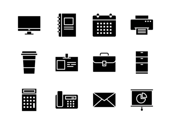 Icono Oficina Conjunto Estilo Sólido Símbolos Para Sitio Web Revista — Vector de stock