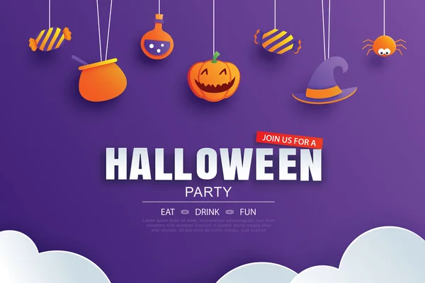 Invitación Fiesta Halloween Con Diseño Elementos Arte Papel Para Tarjeta — Vector de stock