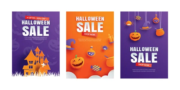 Plantilla Promoción Venta Halloween Con Diseño Elementos Arte Papel Para — Vector de stock