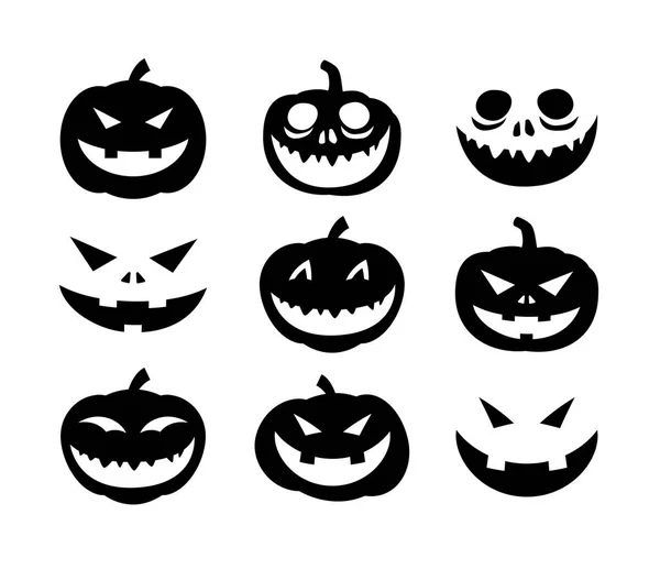 Pompoen Gezicht Halloween Icoon Set Solide Stijl Symbolen Voor Website — Stockvector