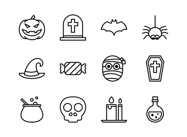 Icono Halloween Conjunto Estilo Contorno Símbolos Para Sitio Web Impresión — Vector de stock