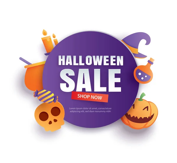 Plantilla Promoción Venta Halloween Con Diseño Elementos Arte Papel Para — Vector de stock