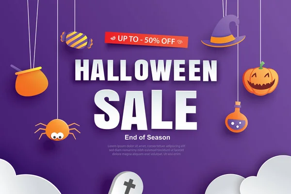 Plantilla Promoción Venta Halloween Con Diseño Elementos Arte Papel Para — Vector de stock