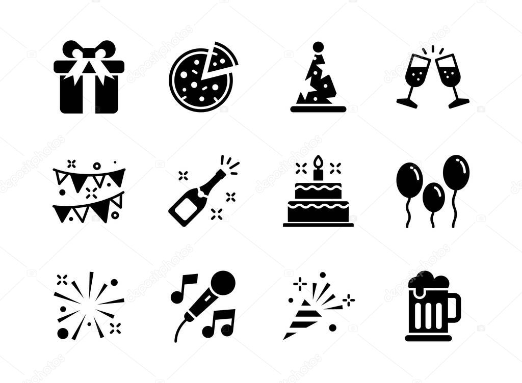 Party icon set glyph style. Symbols for website, print, magazine, app and design.