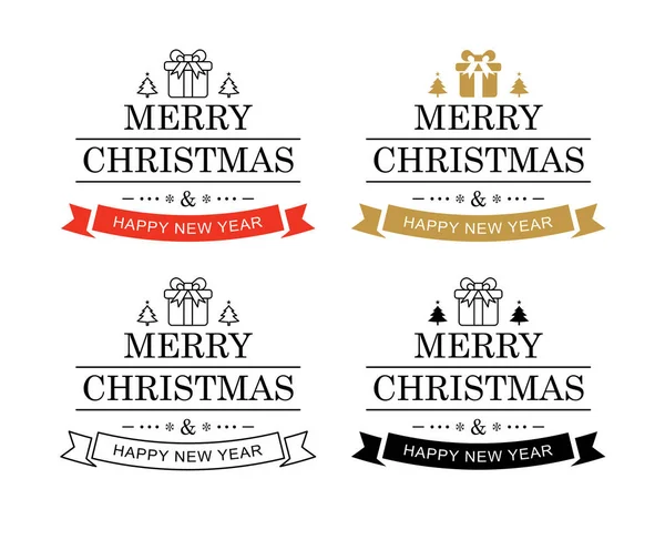 Feliz Navidad Feliz Año Nuevo Tipografía Etiqueta Con Símbolos Diseño — Vector de stock