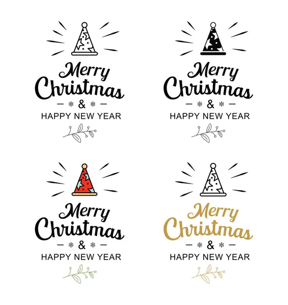 Счастливого Рождества Счастливого Нового Года Типографский Лейбл Символическим Дизайнерским Набором — стоковый вектор
