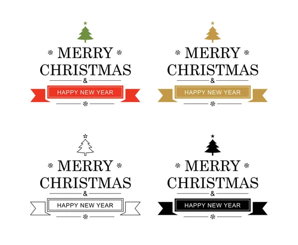 Feliz Navidad Feliz Año Nuevo Tipografía Etiqueta Con Símbolos Diseño — Vector de stock