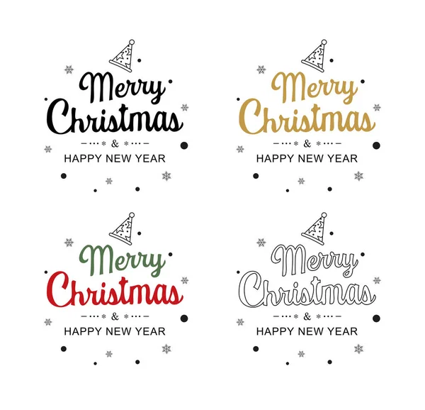 Счастливого Рождества Счастливого Нового Года Типографский Лейбл Символическим Дизайнерским Набором — стоковый вектор