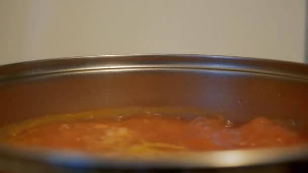 Boiling soup close up — Stock Video