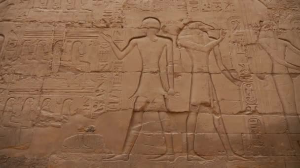 Egyptian hieroglyphs in karnak temple — Stock Video