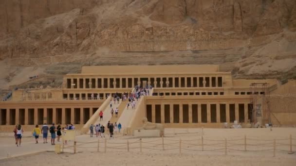 Туристы в храме царицы Хатшепсут в Египте — стоковое видео