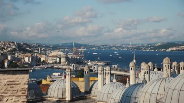 Stanbul Daki Stanbul Boğazı Nın Güzel Manzarası Botlarla Şehir Mimarisi — Stok video