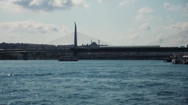 City Infrastructure Bridge Istanbul Strait Heavy Traffic — Stock Video