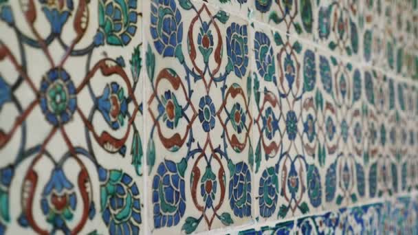 Colored Turkish Ceramic Wall Many Details Close Recording — Stock Video
