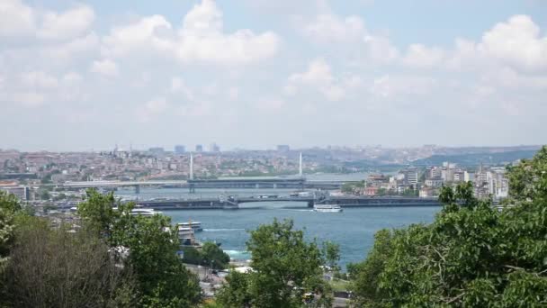 Schöne Aussicht Auf Die Bosporusstraße Istanbul Mit Booten Und Brücken — Stockvideo