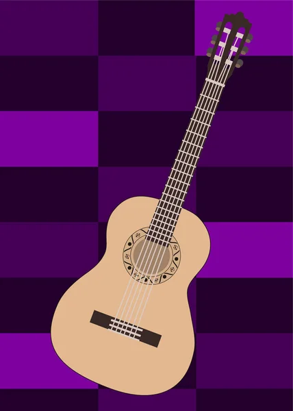 Classic Acoustic Guitar Her Cream Elegant Color Violet Bricks Background — Stock Vector